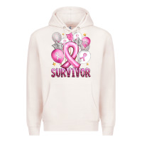Pale Pink Balloons cancer ribbon survivor Premium Hoodie - Artiststas