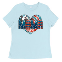 Baby Blue American Mama heart Ladies Tee - FaDigitalArtStudio