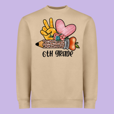 Peace Love 6th Grade Heavyweight Sweatshirt Designed By Jahusdesignshop