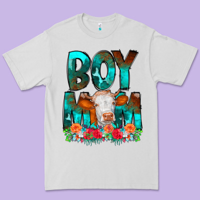 Boy Mom Flowers Cow Premium Tee Designed By Cowcowdesign