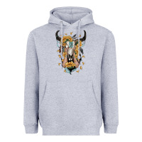 Heather Grey sunflower boho bull skull with hands Heavyweight Hoodie - RanaPortraitStore