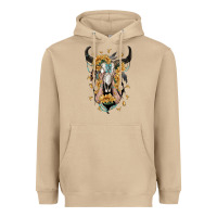 Mushroom sunflower boho bull skull with hands Heavyweight Hoodie - RanaPortraitStore