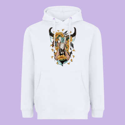 Sunflower Boho Bull Skull With Hands Heavyweight Hoodie Designed By Ranaportraitstore