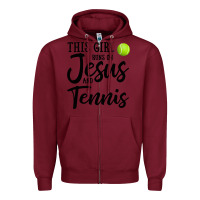 Burgundy this girl runs on jesus and tennis Zipper Hoodie - DesigneFamous