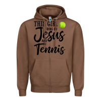 Chestnut this girl runs on jesus and tennis Zipper Hoodie - DesigneFamous