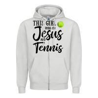 Dove Grey this girl runs on jesus and tennis Zipper Hoodie - DesigneFamous