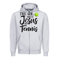 Heather Grey this girl runs on jesus and tennis Zipper Hoodie - DesigneFamous