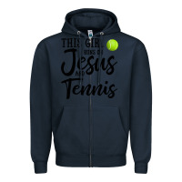 Navy this girl runs on jesus and tennis Zipper Hoodie - DesigneFamous