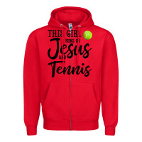 Red this girl runs on jesus and tennis Zipper Hoodie - DesigneFamous