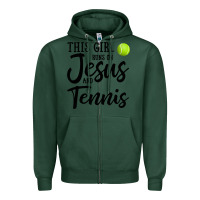 Sports Green this girl runs on jesus and tennis Zipper Hoodie - DesigneFamous