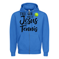 True Royal this girl runs on jesus and tennis Zipper Hoodie - DesigneFamous
