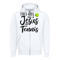 White this girl runs on jesus and tennis Zipper Hoodie - DesigneFamous