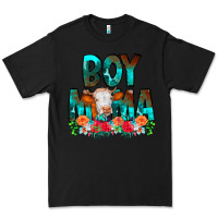Black Boy Mama Flowers Cow Premium Tee - CowCowDesign