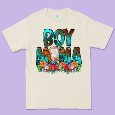 Boy Mama Flowers Cow Premium Tee Designed By Cowcowdesign