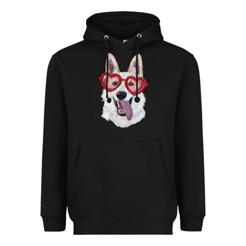 White Shepherd With Love Glasses Heavyweight Hoodie by RanaPortraitStore | Teevron
