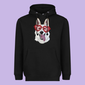 White Shepherd With Love Glasses Heavyweight Hoodie Designed By Ranaportraitstore