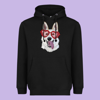 White Shepherd With Love Glasses Heavyweight Hoodie Designed By Ranaportraitstore