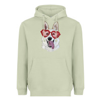 Matcha White shepherd with love glasses Heavyweight Hoodie - RanaPortraitStore
