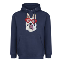 Navy White shepherd with love glasses Heavyweight Hoodie - RanaPortraitStore