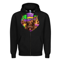 Black highland cow mardi gras Zipper Hoodie - JahusDesignShop