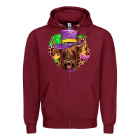 Burgundy highland cow mardi gras Zipper Hoodie - JahusDesignShop