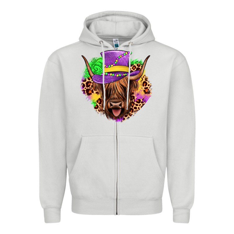 Highland Cow Mardi Gras Zipper Hoodie by JahusDesignShop | Teevron