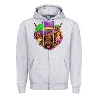 Heather Grey highland cow mardi gras Zipper Hoodie - JahusDesignShop