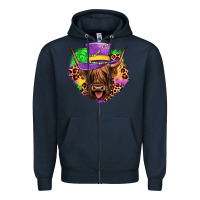 Navy highland cow mardi gras Zipper Hoodie - JahusDesignShop