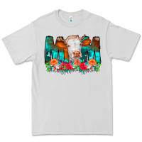 Dove Grey Cow Mom Turquoise Tooled Leather Flowers Premium Tee - CowCowDesign