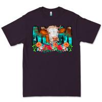 Plum Cow Mom Turquoise Tooled Leather Flowers Premium Tee - CowCowDesign