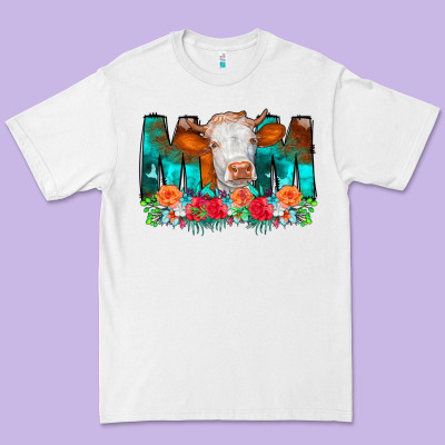 Cow Mom Turquoise Tooled Leather Flowers Premium Tee Designed By Cowcowdesign