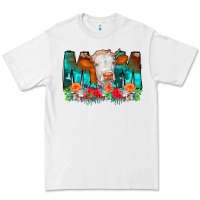 White Cow Mom Turquoise Tooled Leather Flowers Premium Tee - CowCowDesign