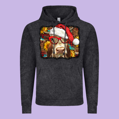 Christmas Cow Vintage Hoodie Designed By Lillyallendesigns