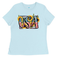 Baby Blue USA 4th of July Ladies Tee - FaDigitalArtStudio
