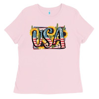 Bubblegum Pink USA 4th of July Ladies Tee - FaDigitalArtStudio