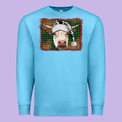 Merry Christmas Hereford Cow With Background Premium Sweatshirt Designed By Ranaportraitstore