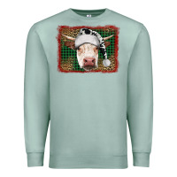 Seafoam Merry Christmas Hereford Cow With Background Premium Sweatshirt - RanaPortraitStore