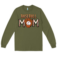 Army Green Baseball Mom Long Sleeve Tee - CowhideDigitalArt