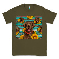 Army Green Chocolate Labrador with sunflowers western Classic Tee - Artiststas