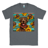 Charcoal Heather Chocolate Labrador with sunflowers western Classic Tee - Artiststas