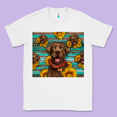 Chocolate Labrador With Sunflowers Western Classic Tee Designed By Artiststas