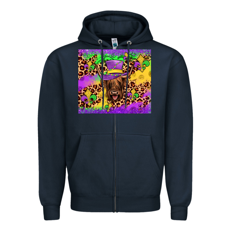 Highland Cow Mardi Gras Tumbler Zipper Hoodie by JahusDesignShop | Teevron