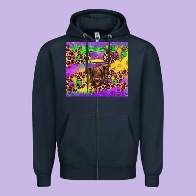 Highland Cow Mardi Gras Tumbler Zipper Hoodie Designed By Jahusdesignshop