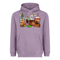 Lavender Christmas coffee cups with White Shepherd Heavyweight Hoodie - RanaPortraitStore
