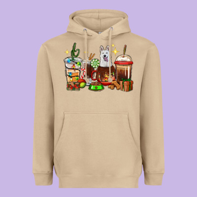 Christmas Coffee Cups With White Shepherd Heavyweight Hoodie Designed By Ranaportraitstore