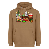 Toasted Coconut Christmas coffee cups with White Shepherd Heavyweight Hoodie - RanaPortraitStore
