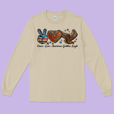 Western Peace Love American Golden Eagle Long Sleeve Tee Designed By Lillyallendesigns