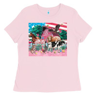 Bubblegum Pink American farm animals tumbler 4th of july Ladies Tee - FaDigitalArtStudio
