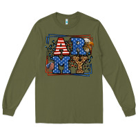 Army Green Army Veteran leopard frame 4th of July Long Sleeve Tee - LillyAllenDesigns