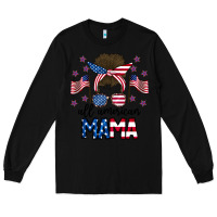 Black All American Mama Messy Buny Long Sleeve Tee - CowhideDigitalArt